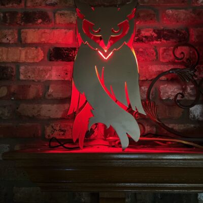 HCS Metalworks - Custom Metal Night Owl Lamp Red Glow