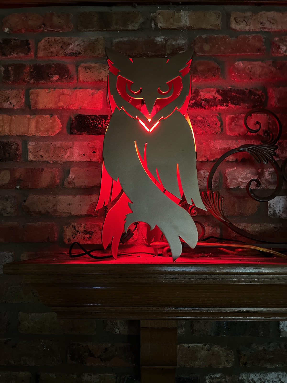 HCS Metalworks - Custom Metal Night Owl Lamp Red Glow